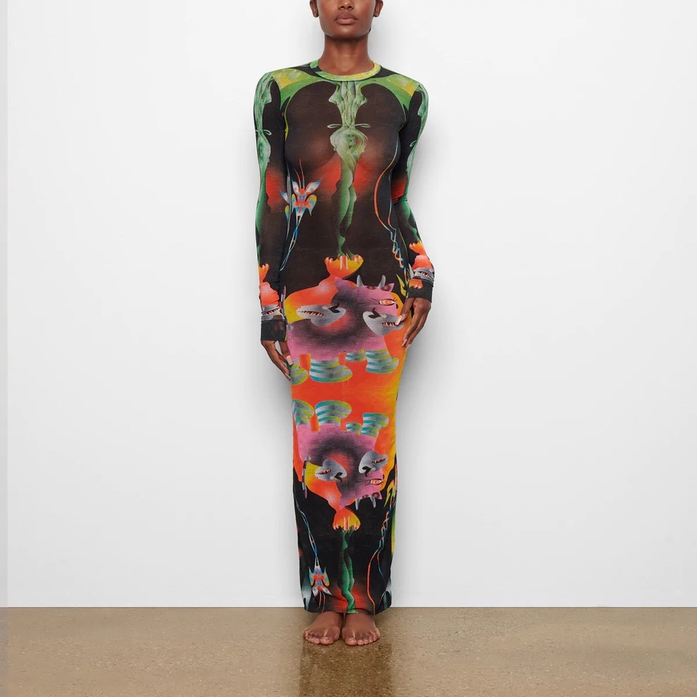 🌸Ready 2 Ship🌸Skims Obsidian Print Mesh Long Sleeve Dress